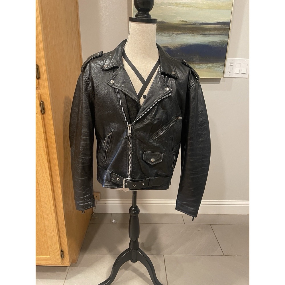 Leather MFG Motorcycle Used Jacket 46" X 25" "1990 Receipt Included"